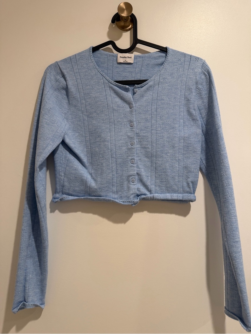 Aritzia Sunday Best Light Blue Cropped Button Cardigan